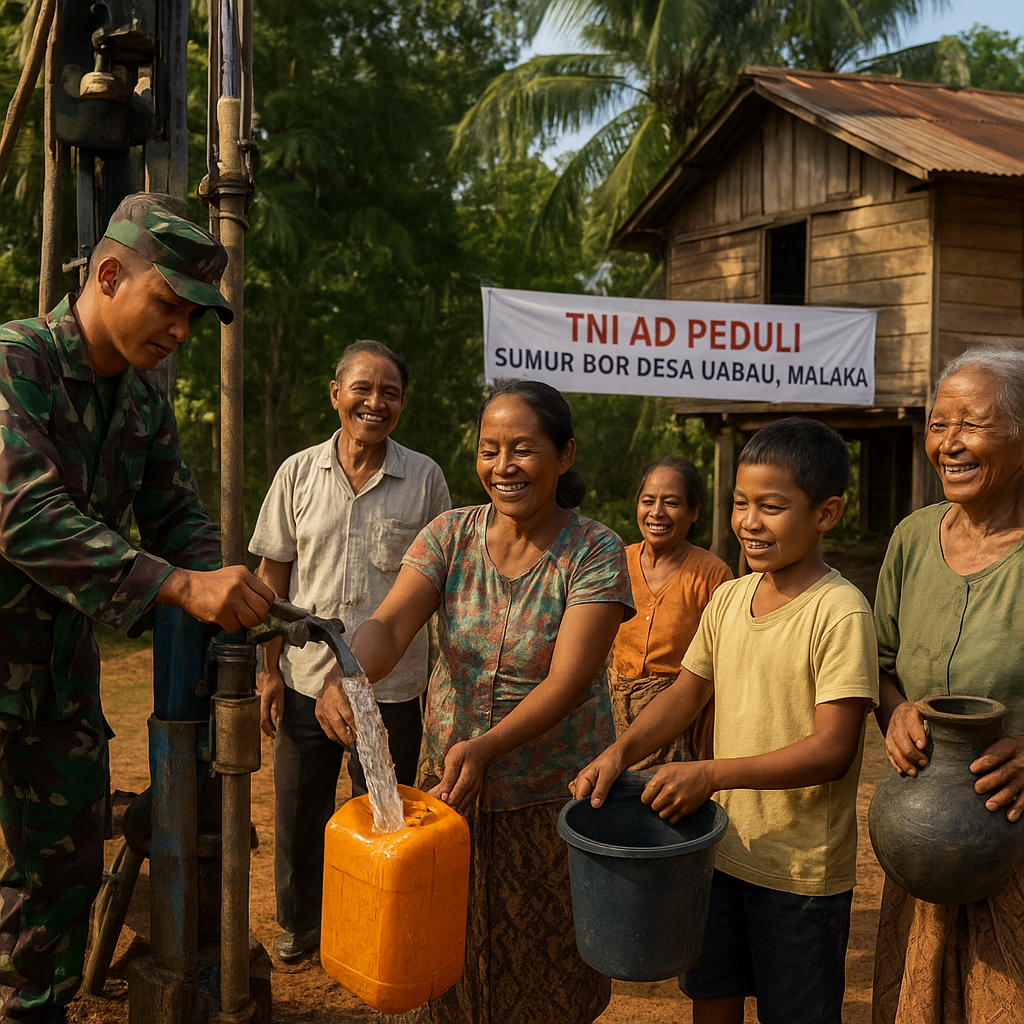 TNI AD Bangun Sumur Bor di Desa Tertinggal Malaka, Air Bersih Kini Mengalir untuk 200 Kepala Keluarga