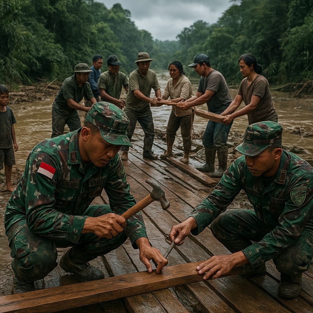 Patroli Sambil Memperbaiki Jembatan, Prajurit Satgas Pamtas di Kalimantan Jadi Pahlawan Keseharian