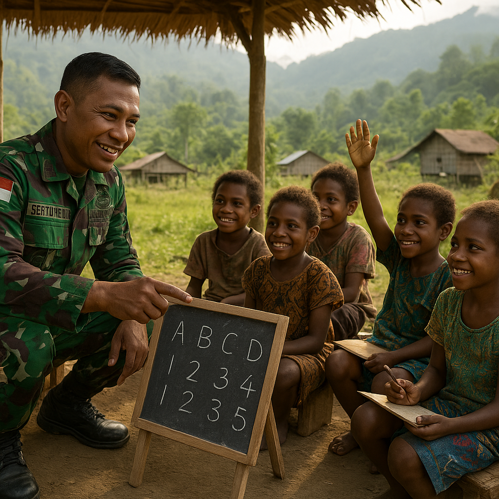 Anak-Anak Papua Pegunungan Antusias Ikuti Kelas Mengajar yang Dibuka Prajurit TNI
