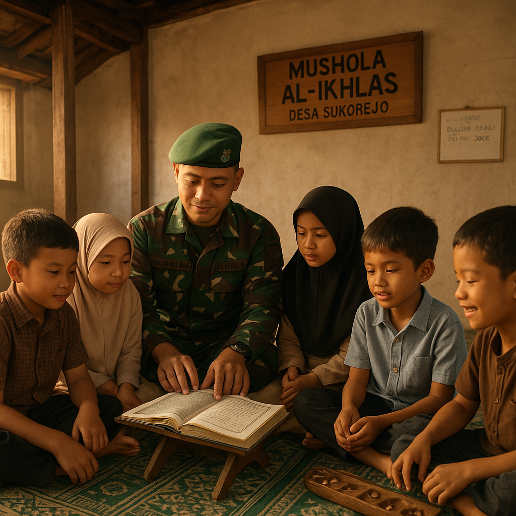 Cerita Hangat: Prajurit TNI Ajak Anak-anak Desa Belajar Mengaji di Mushola