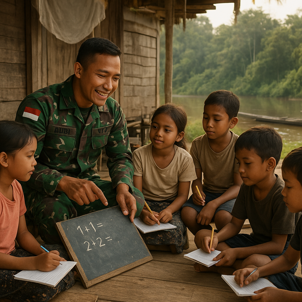 Babinsa Jadi Guru Dadakan, Bantu Anak-Anak Belajar di Pedalaman Kalimantan
