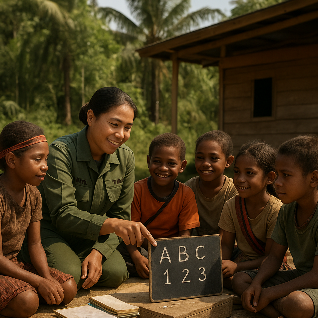Pos TNI di Pelosok Papua jadi Tempat Belajar Anak-anak Suku Anak Dalam