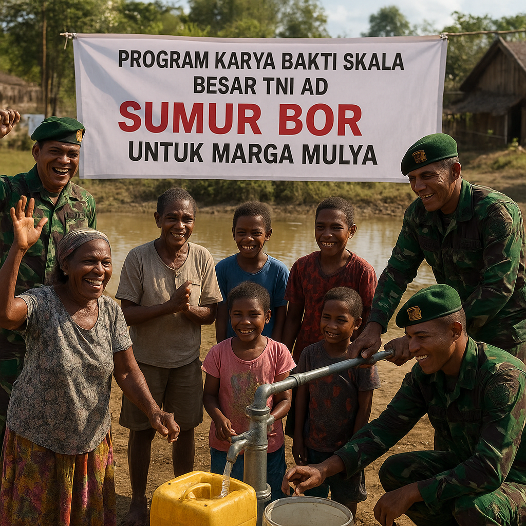 Tentara Bangun Sumur Bor, Warga Marga Mulya Akhirnya Bisa Nikmati Air Bersih