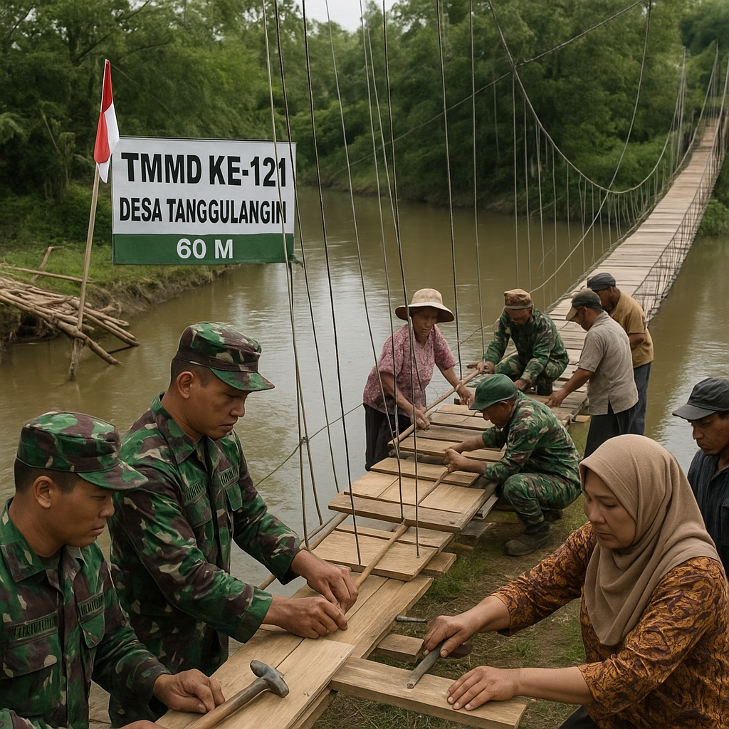 Kodim 0721/Kebumen Bangun Jembatan Gantung untuk Warga Desa Tanggulangin