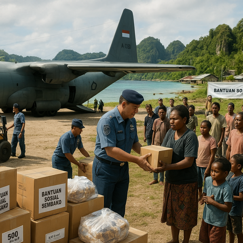 Bantuan Sosial Sembako TNI AU Tiba di Kampung Waisai, Raja Ampat