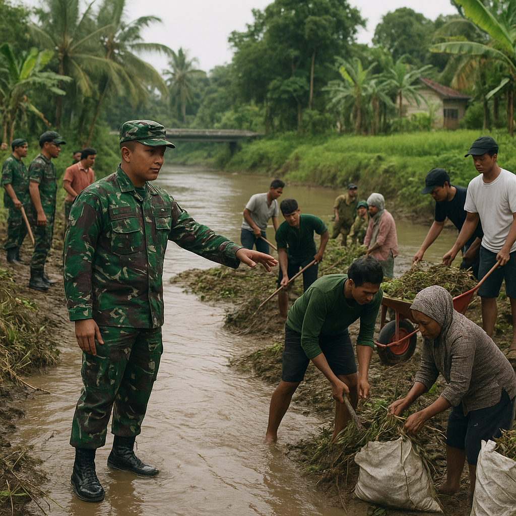 Dandim 0731/Kulon Progo Ajak Warga Desa Hargorejo Bersih-Bersih Sungai Cegah Banjir
