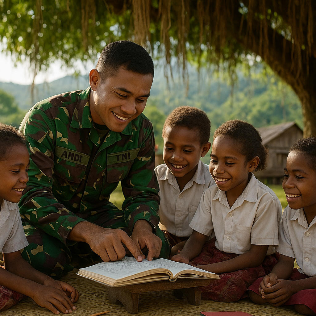 Prajurit TNI Ajari Anak-Anak Papua Membaca di Bawah Pohon, Kisah Haru dari Pegunungan Bintang
