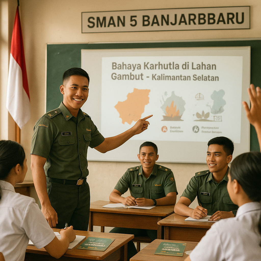 Prajurit Siswa TNI Jadi Guru Sehari, Edukasi Bahaya Karhutla ke Pelajar Banjarbaru