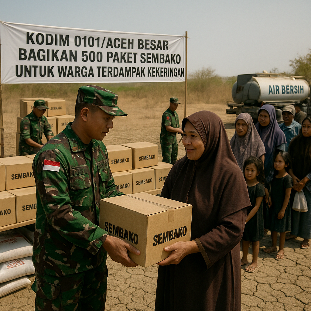 Kodim 0101/Aceh Besar Bagikan 500 Paket Sembako untuk Warga Terdampak Kekeringan