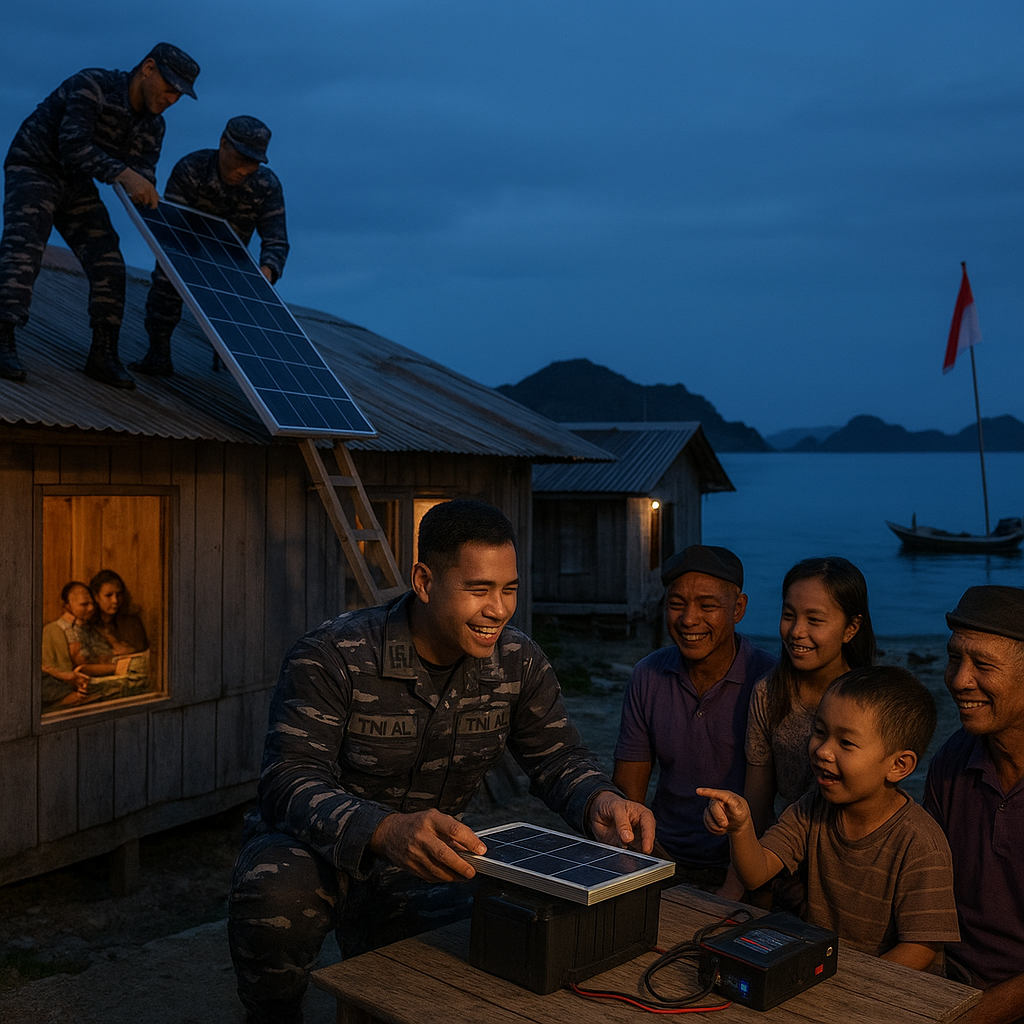 TNI AL Resmikan Listrik Tenaga Surya di Pulau Terluar Natuna, Warga Kini Bisa Nonton TV