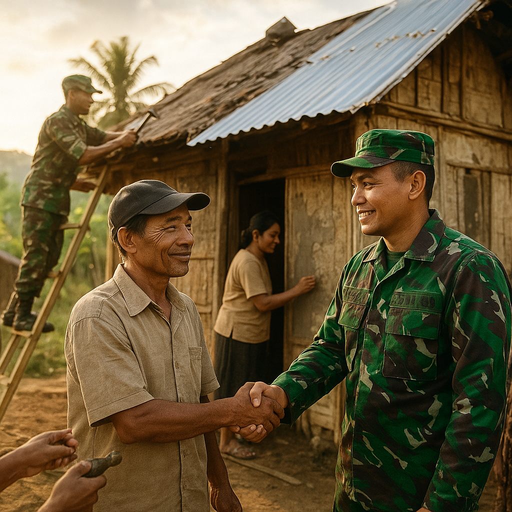 TNI AD Bantu Perbaiki Rumah Warga Tidak Layak Huni di Perbatasan
