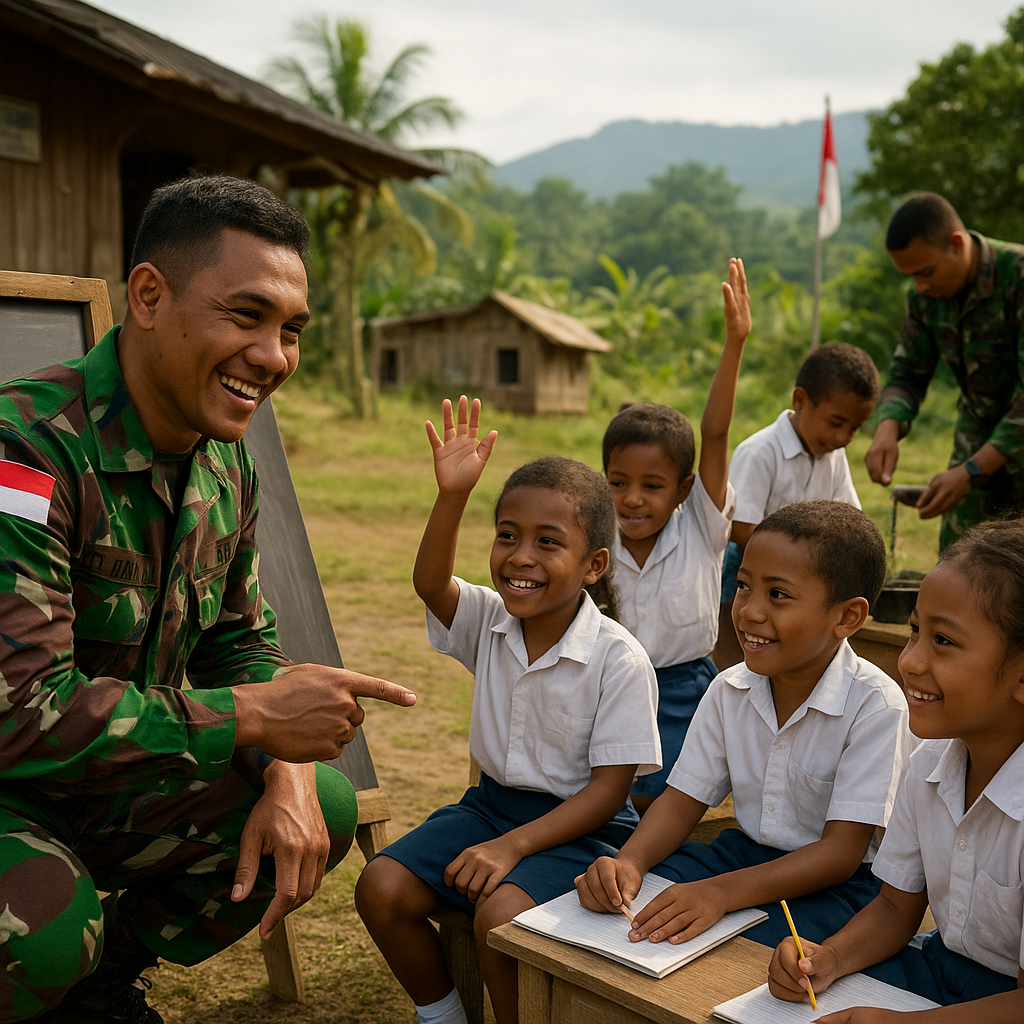 Kegiatan Mengajar Prajurit TNI di SD Perbatasan Papua Nugini