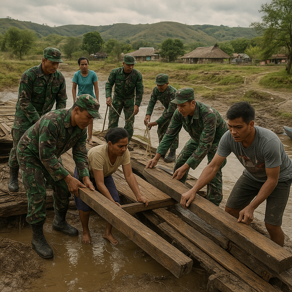 Gotong Royong TNI dan Warga Perbaiki Jembatan Penghubung Desa di Sumba