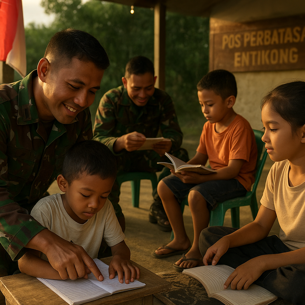 Prajurit TNI Jadi Guru Dadakan untuk Anak-Anak Perbatasan di Entikong