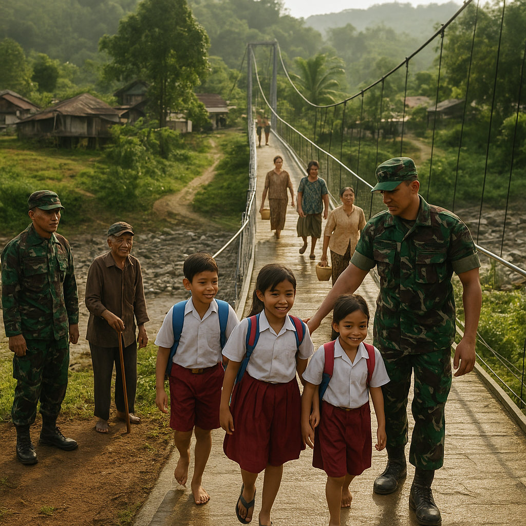 TNI Bangun Jembatan Gantung di Desa Pelosok Lebak, Warga Tak Lagi Khawatir ke Pasar