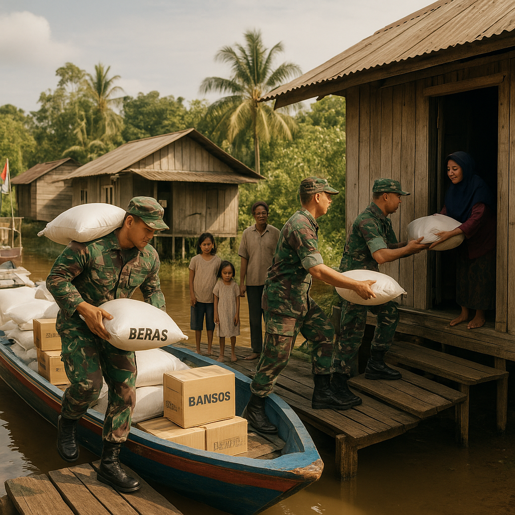 Bansos Beras dan Sembako Tiba di Desa Terisolasi Nunukan, Petugas Bantuan TNI Antarkan Sampai Pintu