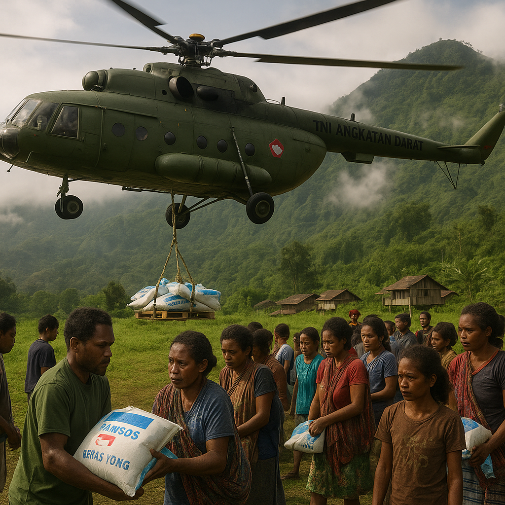 Bansos Beras 10 Kg untuk 500 KK di Pegunungan Arfak, Disalurkan Helikopter TNI