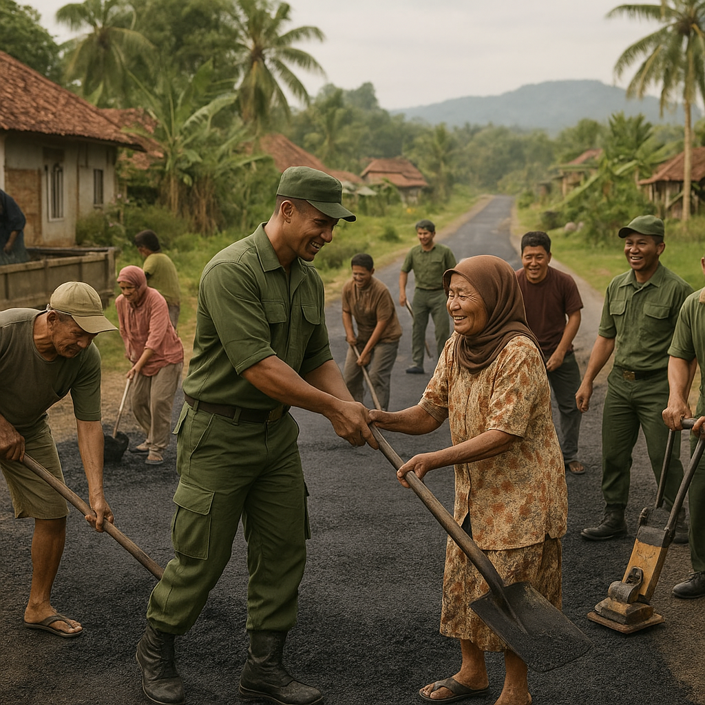 Karya Bakti TNI di Ciparay: Pengaspalan Jalan Desa Dikerjakan Gotong Royong