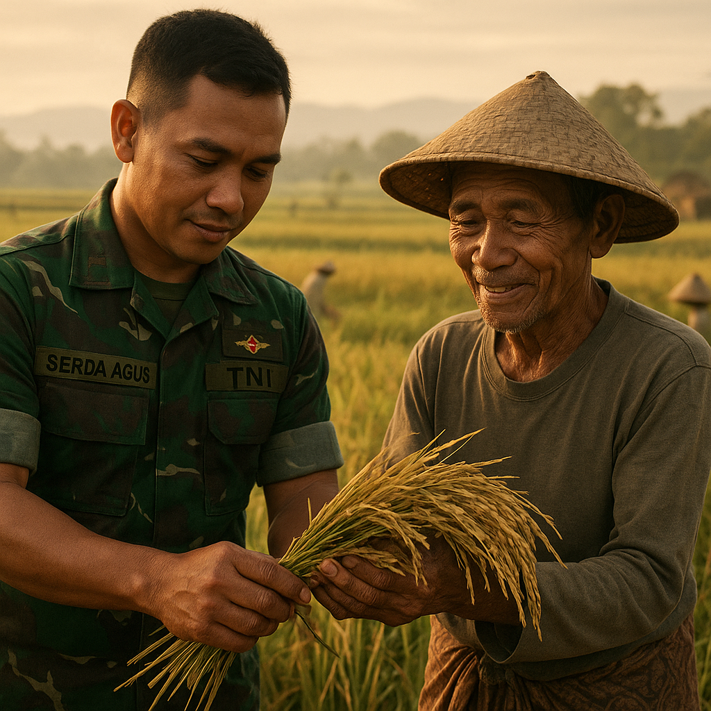 Babinsa Bantu Petani Panen Padi di Sawah, Tangan Kasar Penuh Lembut
