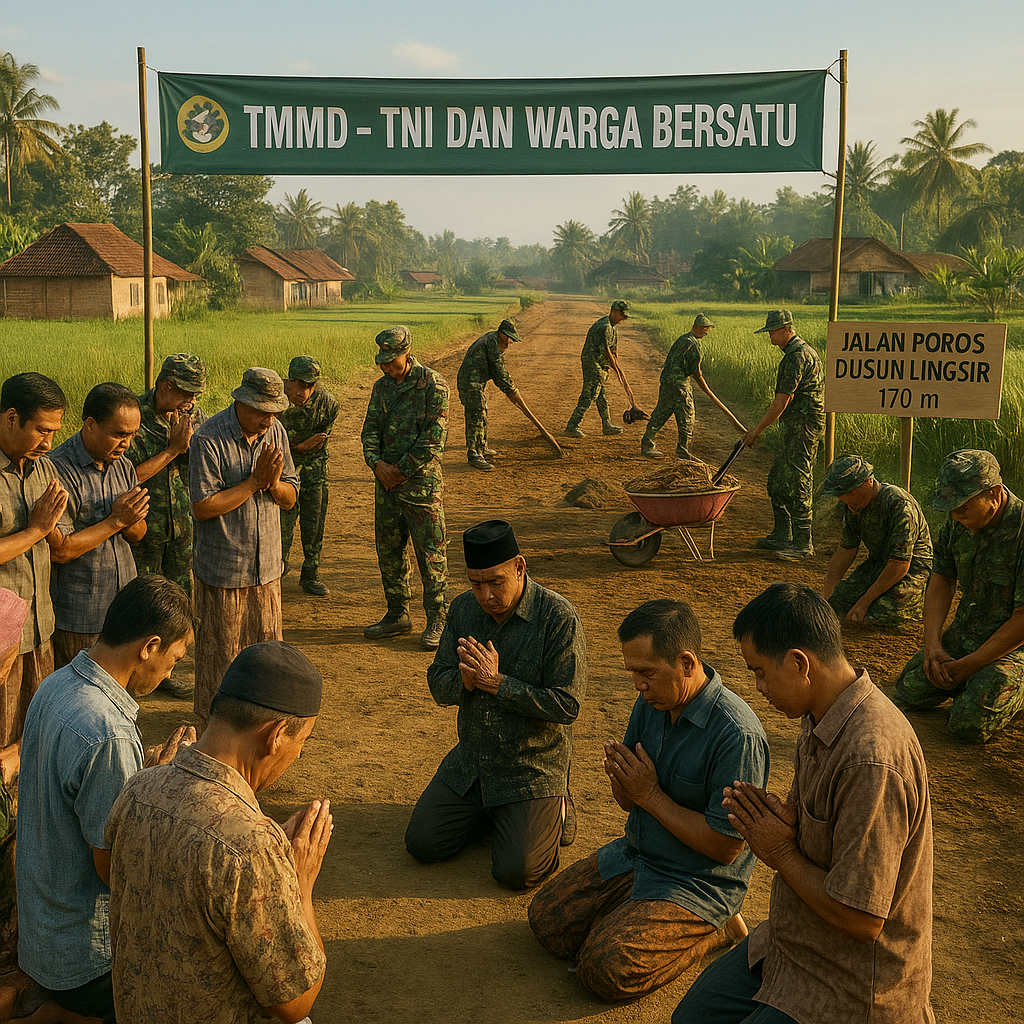 TNI dan Warga Bersatu Bangun Jalan Poros Desa Slempit