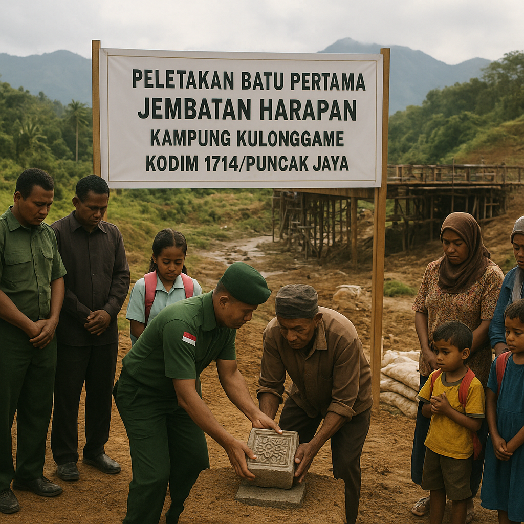 Jembatan Harapan di Kulonggame: Kodim Puncak Jaya Awali Pembangunan dengan Doa Bersama