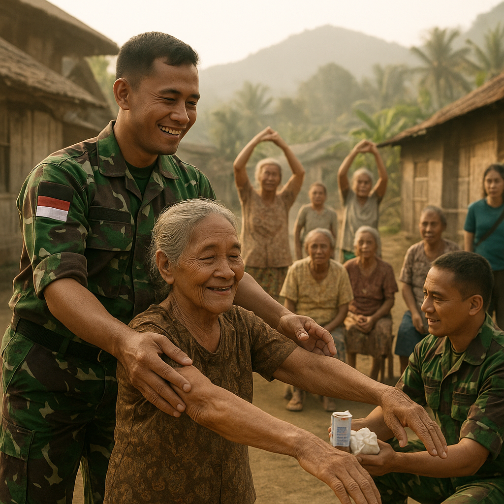 Belaian untuk Lansia di Pelosok: Prajurit TNI Ajari Senam Sehat dan Bagikan Susu di Desa Terpencil