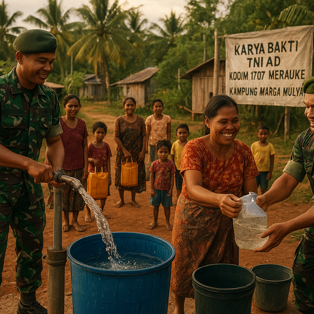 Air Bersih Mengalir, Harapan Warga Marga Mulya Akhirnya Terwujud Berkat Karya Bakti TNI
