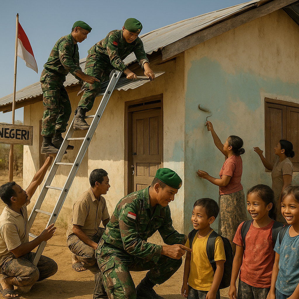 TNI AD Bantu Perbaiki Sekolah di Perbatasan, Harapan Baru untuk Anak Pelosok