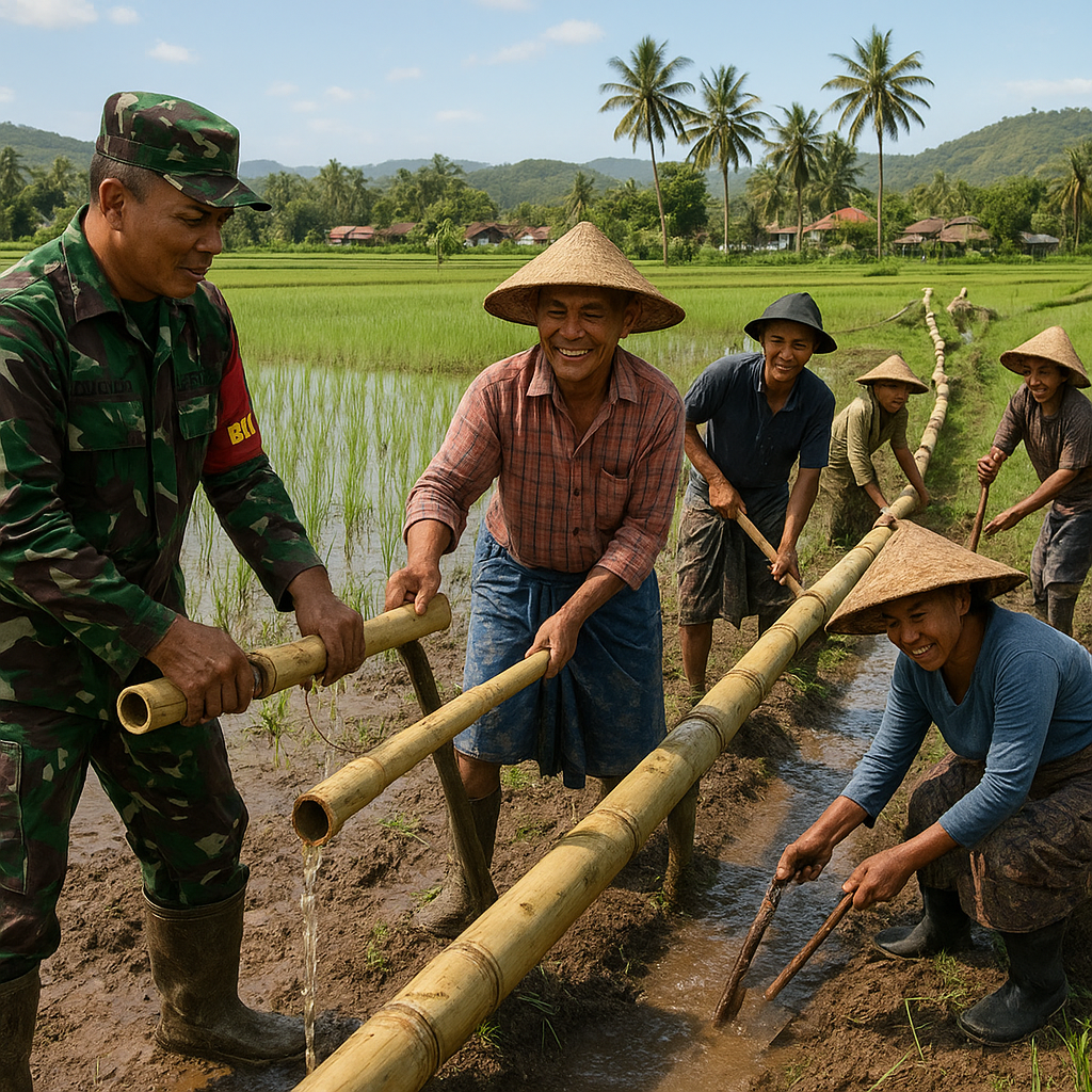 Babinsa Bangun Irigasi Sederhana untuk Sawah Warga di Lombok Timur