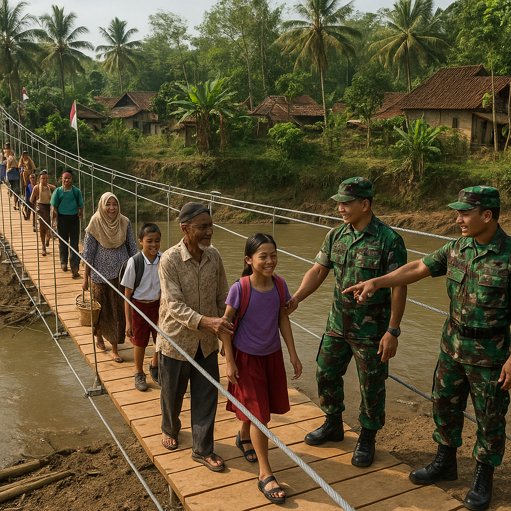 Kodim 0704/Banyumas Bangun Jembatan Gantung di Desa Terpencil, Warga Tak Lagi Takut Banjir