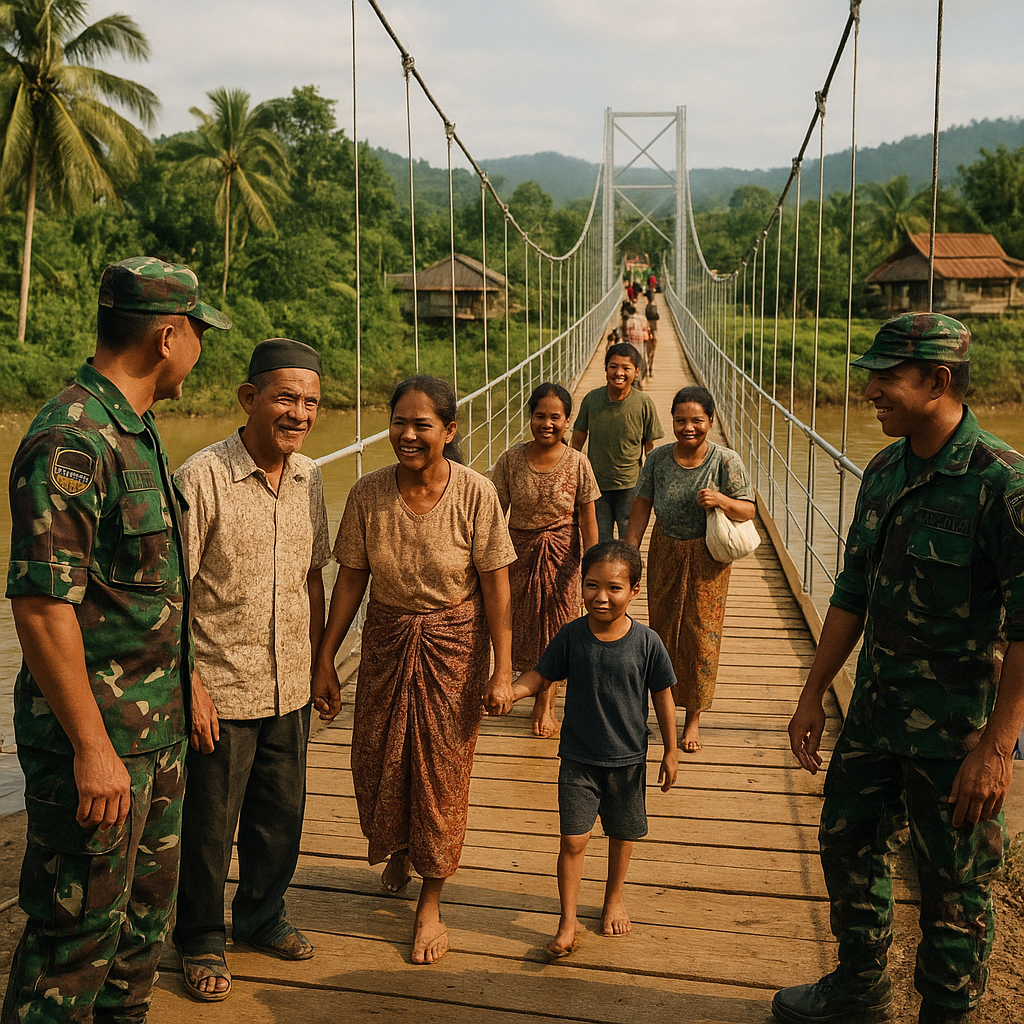 TNI AD Bangun Jembatan Gantung di Desa Pelosok Sumsel, Warga Kini Tak Lagi Rintasi Sungai