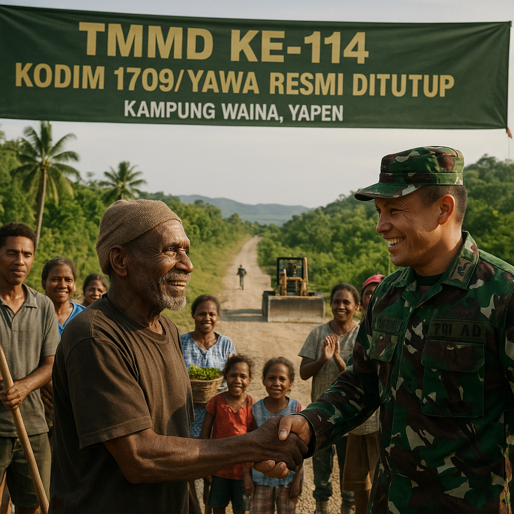 Program TMMD Ke-114 Kodim 1709/Yawa Resmi Ditutup, Warga Kampung Waina Bersyukur