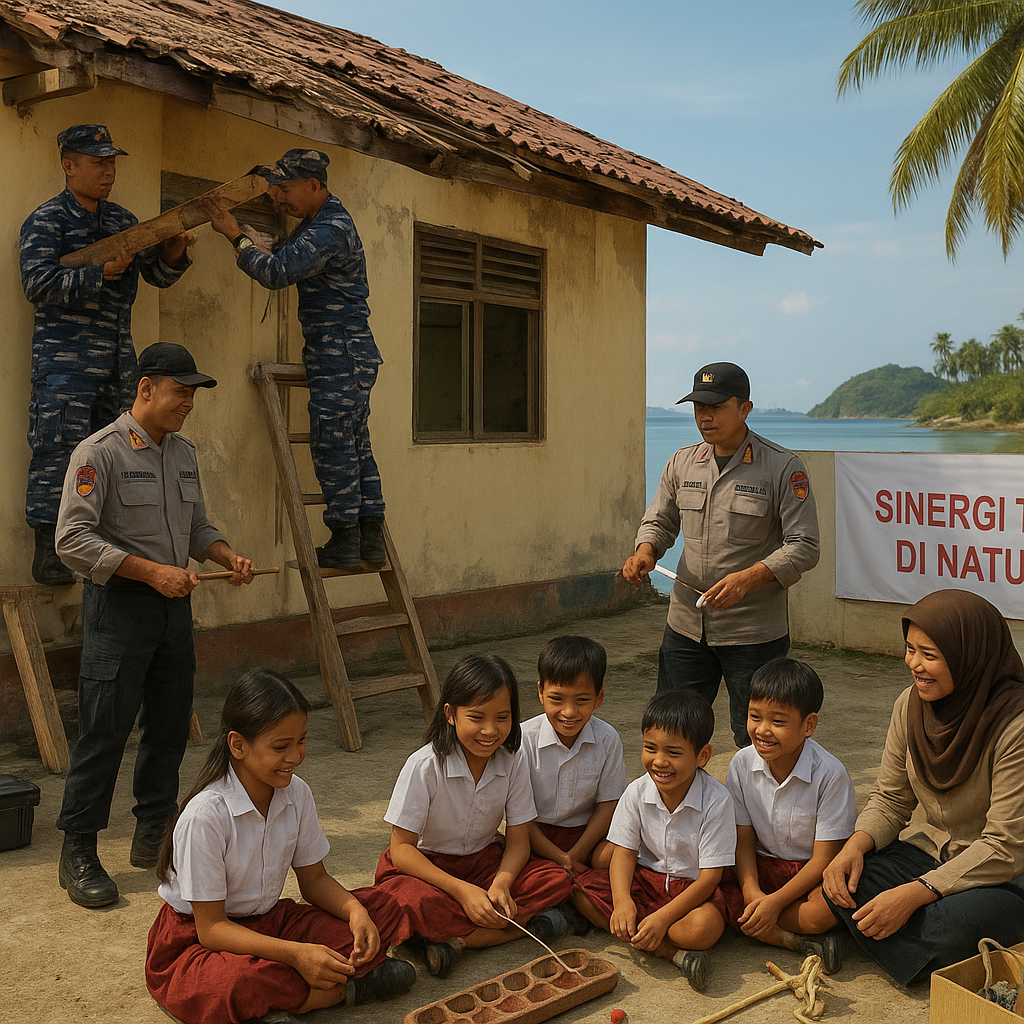 Sinergi TNI-Polri di Pulau Terluar: Perbaikan Sekolah dan Trauma Healing Pasca Badai