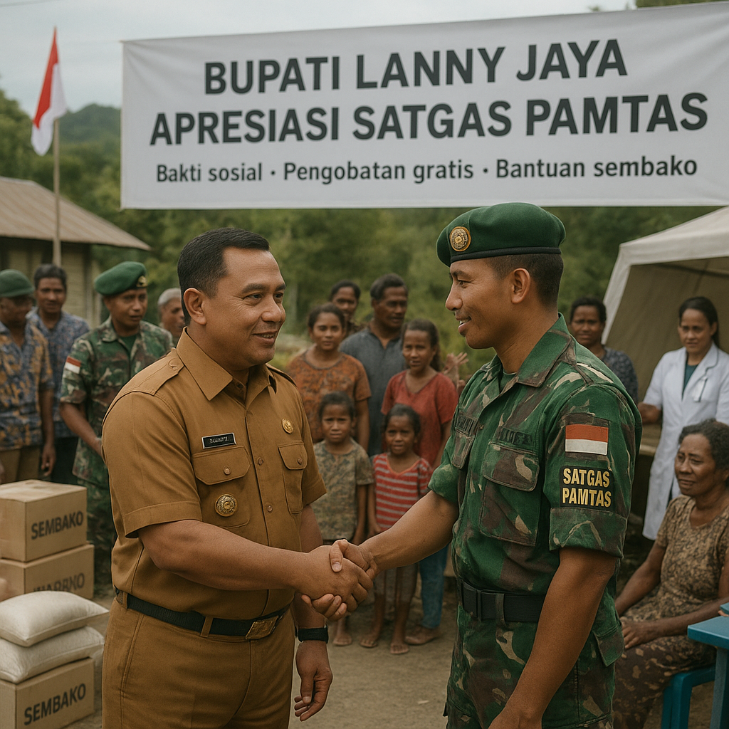 Bupati Lanny Jaya Apresiasi Satgas Pamtas yang Aktif Bantu Warga dan Jaga Perbatasan
