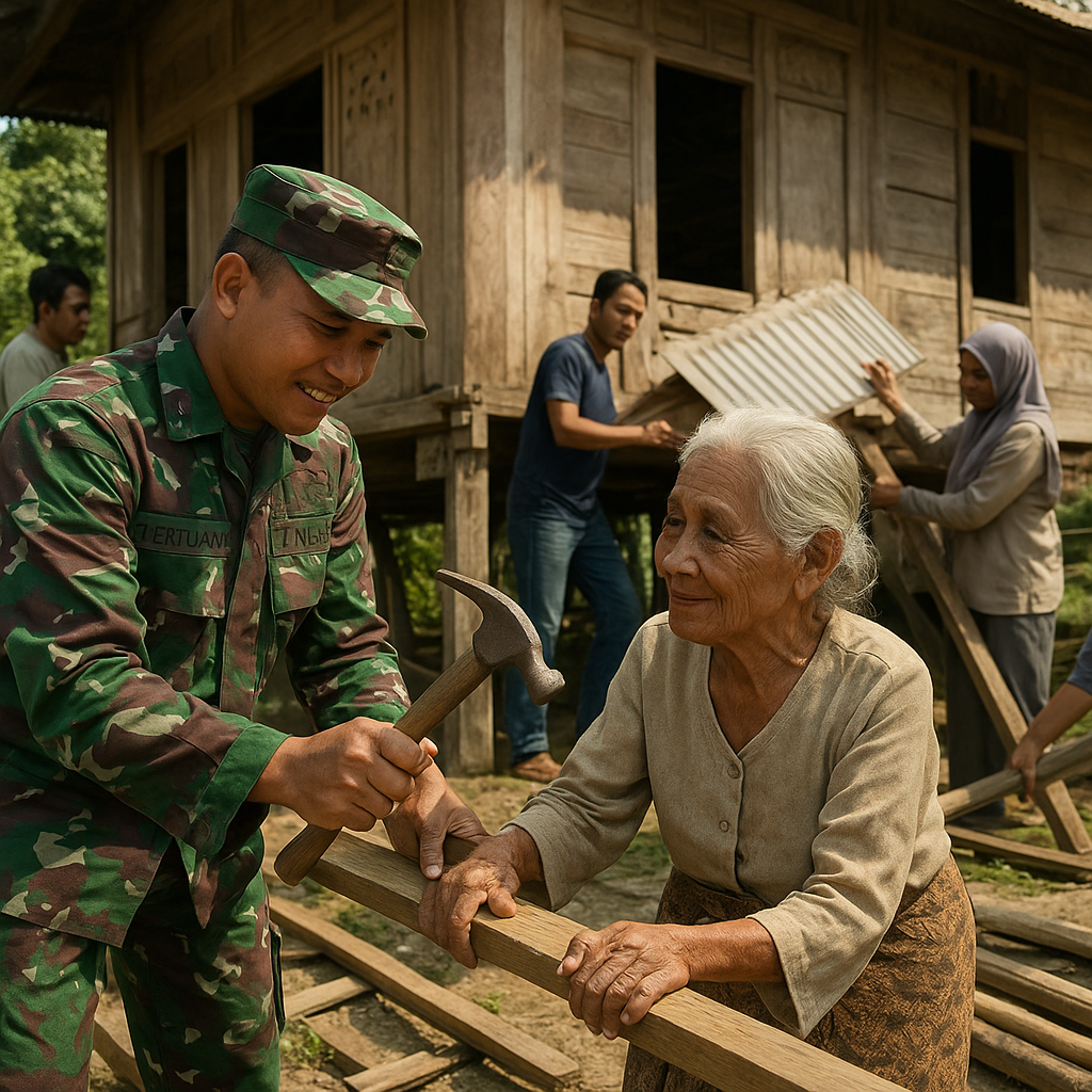 Kisah Babinsa Peduli: Bantu Warga Lansia di Pelosok Aceh Perbaiki Rumah yang Hampir Rubuh