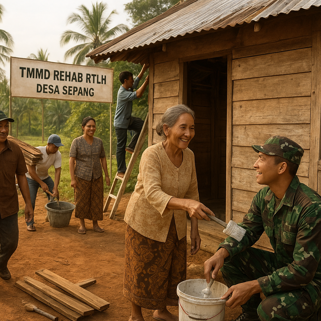 Semangat Gotong Royong TMMD, Pemilik Rumah Turut Bantu Perehaban RTLH di Desa Sepang