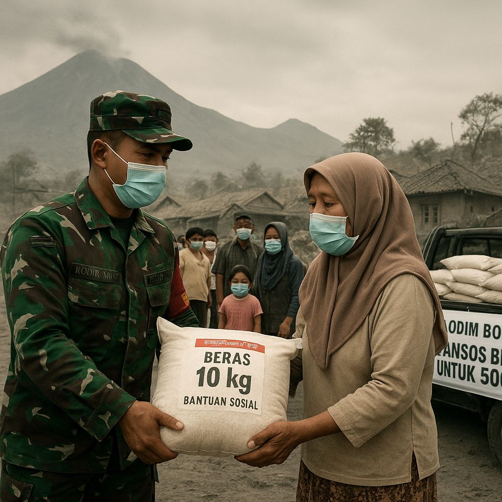 Kodim Boyolali Salurkan Bantuan Beras untuk 500 KK di Lereng Merapi