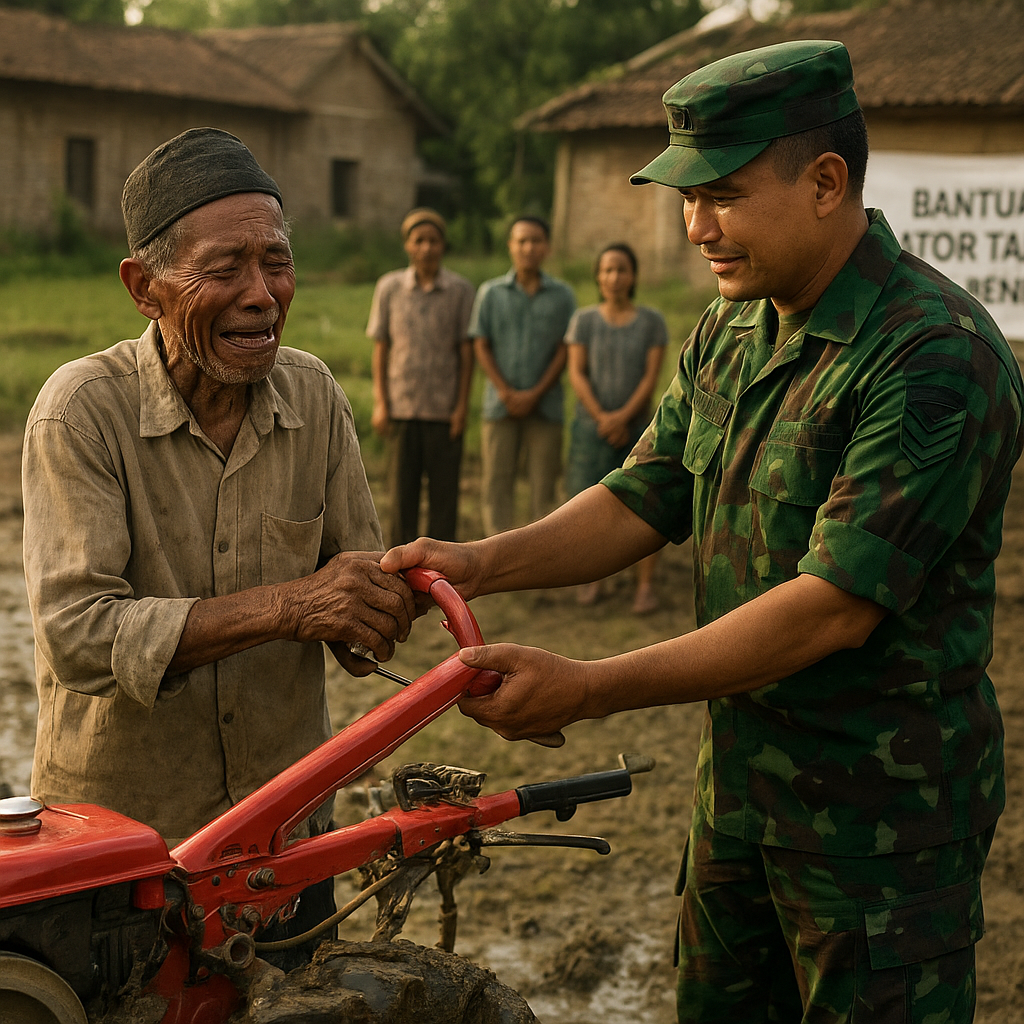 Kakek Jumari (72) Menangis Haru Menerima Traktor Tangan dari TNI