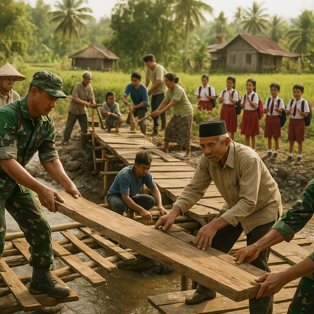 Dari Medan Perang ke Medan Membangun, Prajurit TNI Perbaiki Jembatan Rusak Penghubung Desa