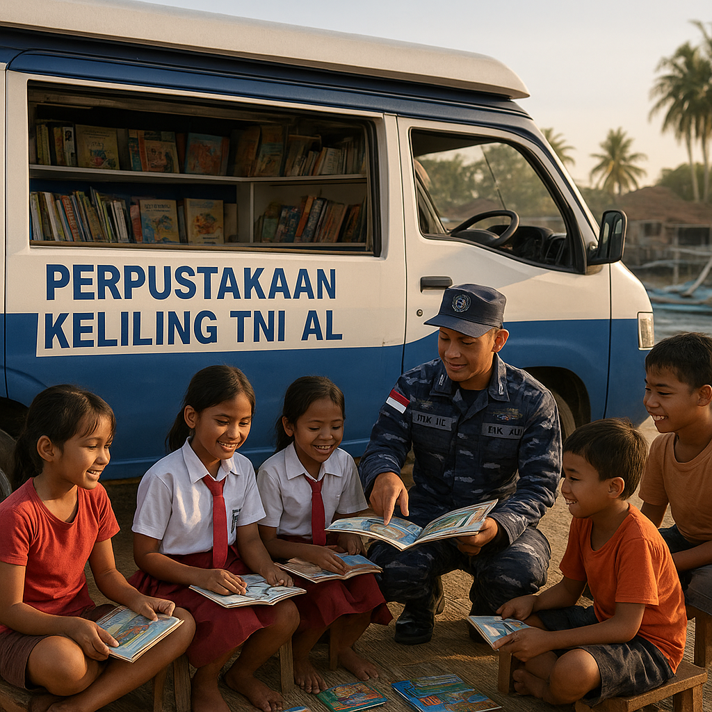Cerita Kehangatan: Prajurit TNI AL Ajak Anak-Anak Desa Belajar Membaca di Perpustakaan Keliling