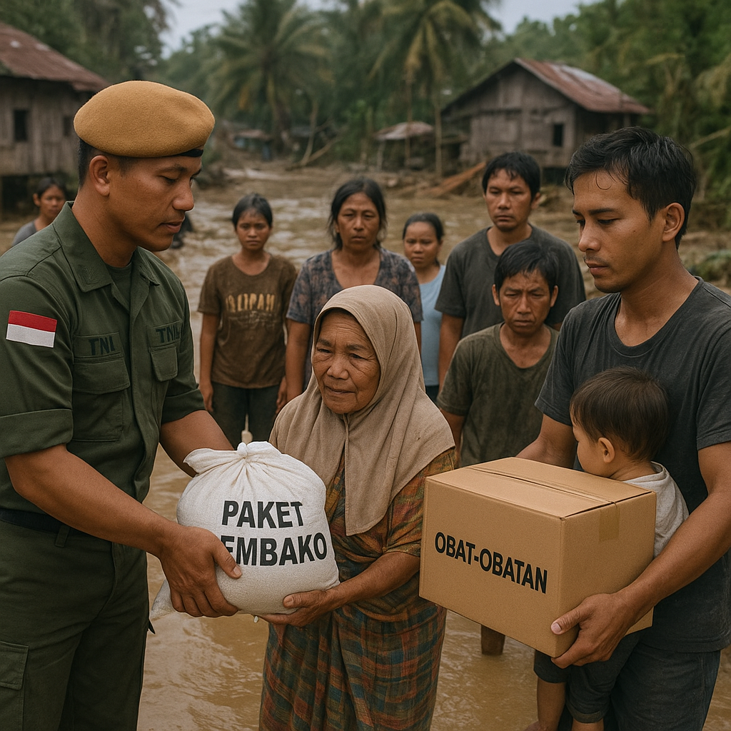 Paket Bantuan dari TNI untuk Warga Korban Banjir di Kalimantan