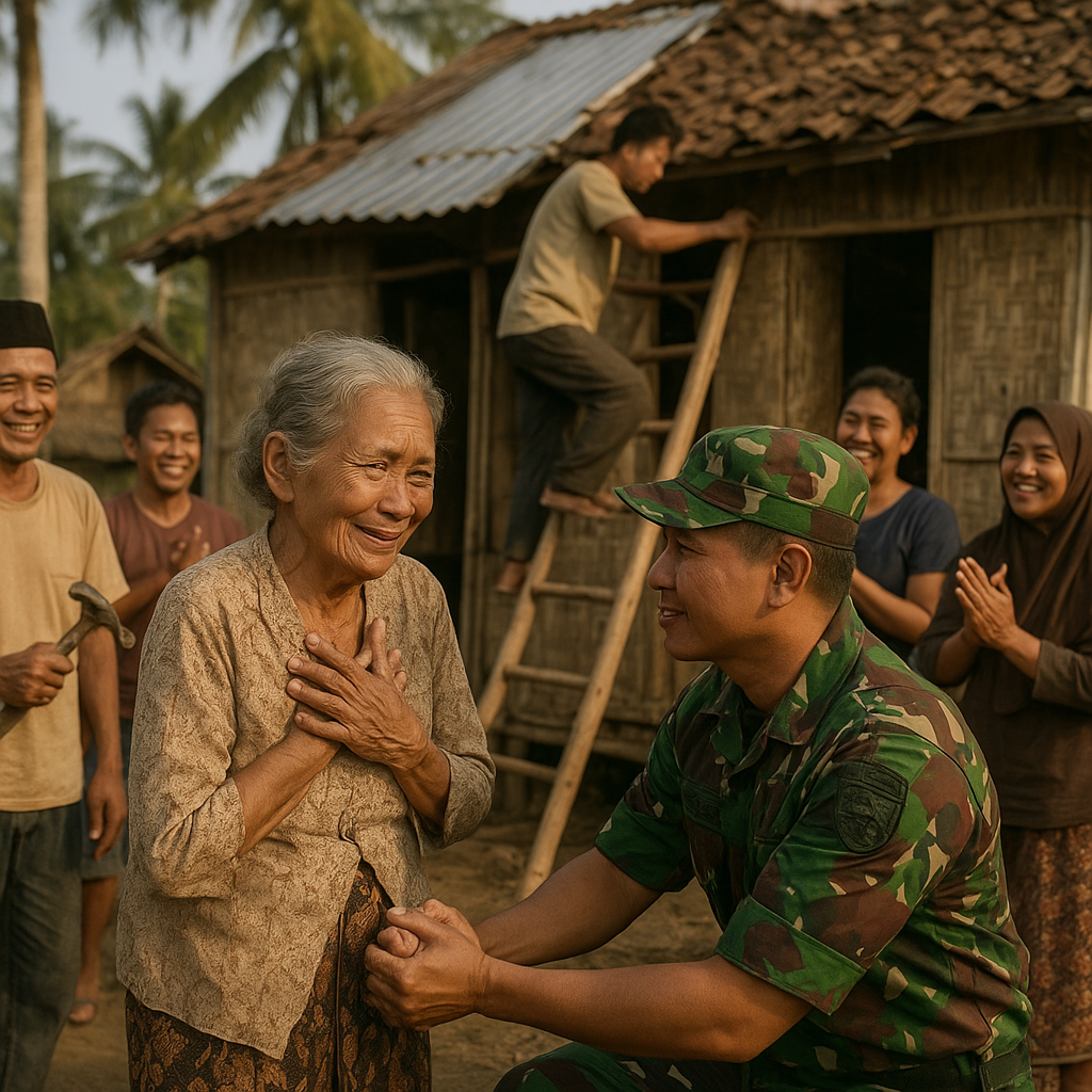 Tinggal di Gubuk Reyot, Nenek Asih (72) Terharu Rumahnya Diperbaiki Babinsa dan Warga