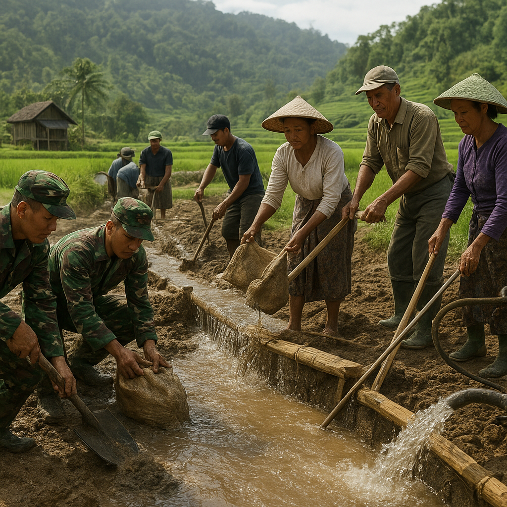 Satgas TNI Bantu Petani di Perbatasan Perbaiki Irigasi, Sawah Kembali Subur