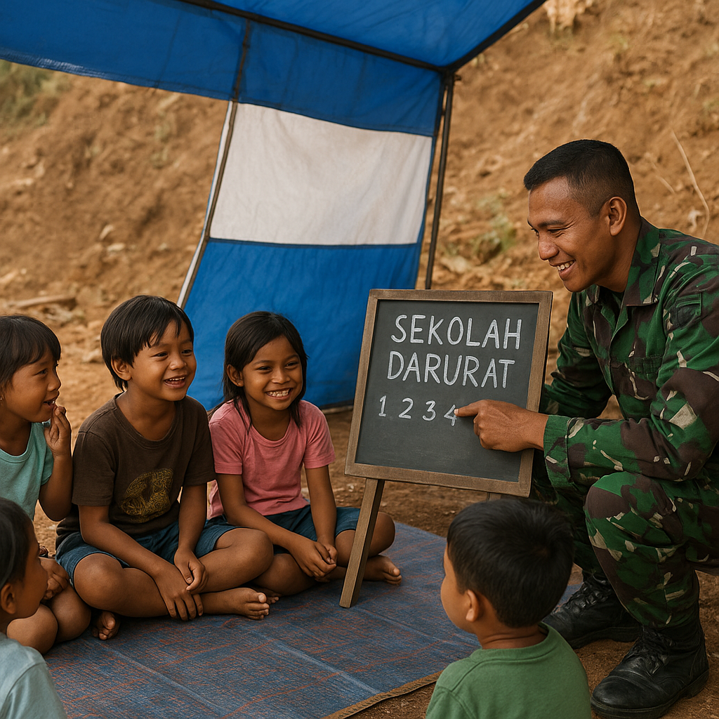 Prajurit TNI Jadi Guru Dadakan, Mengajar Anak-anak di Sekolah Darurat Pasca-Bencana