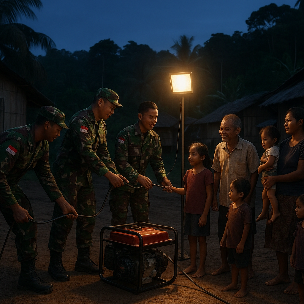 Warga Desa Terpencil di Papua Tanyakan Kapan Listrik Masuk, TNI Bawa Generator Bantu Penerangan