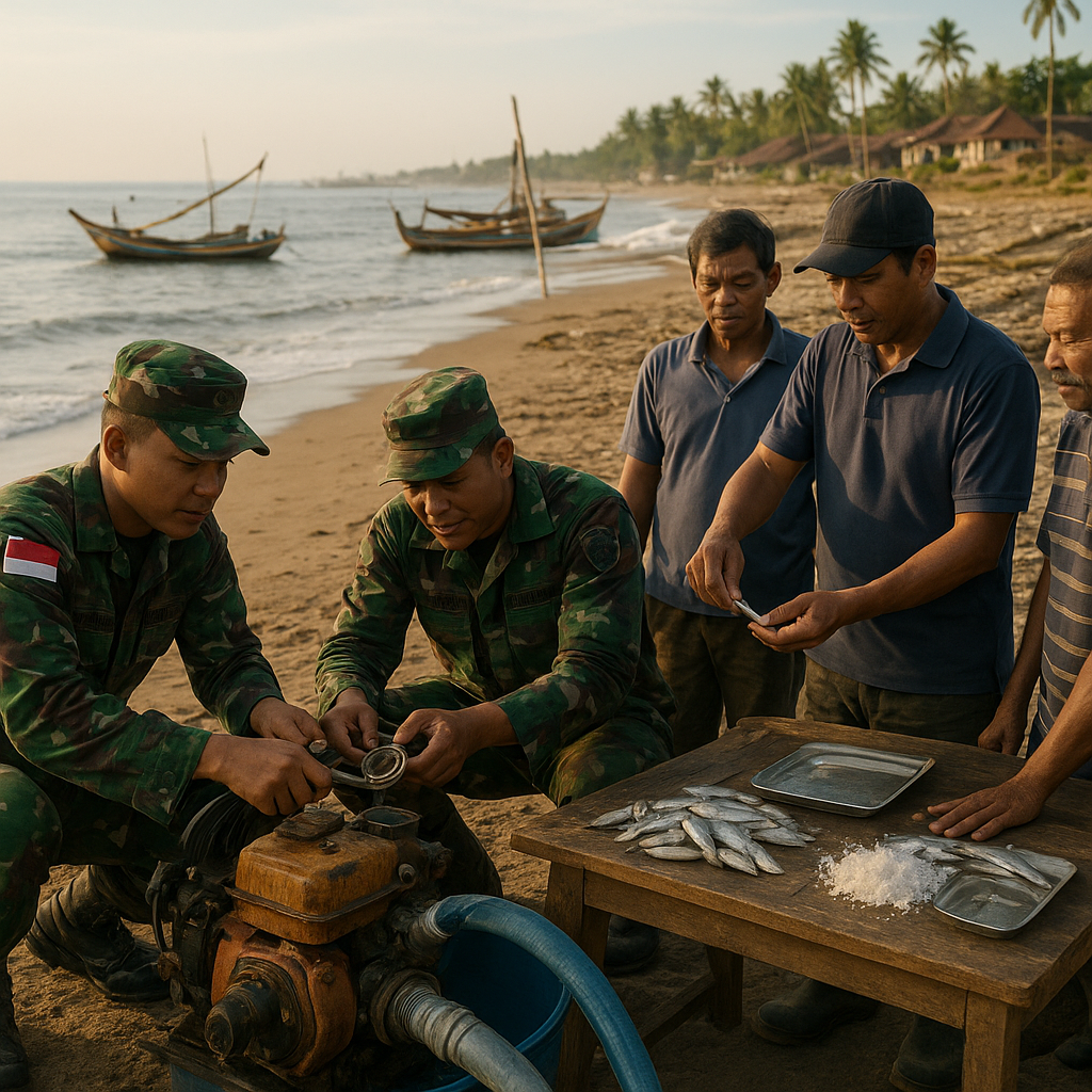 Bantuan TNI untuk Nelayan: Perbaikan Pompa Air dan Bimbingan Usaha Ikan Asin di Pesisir Jawa