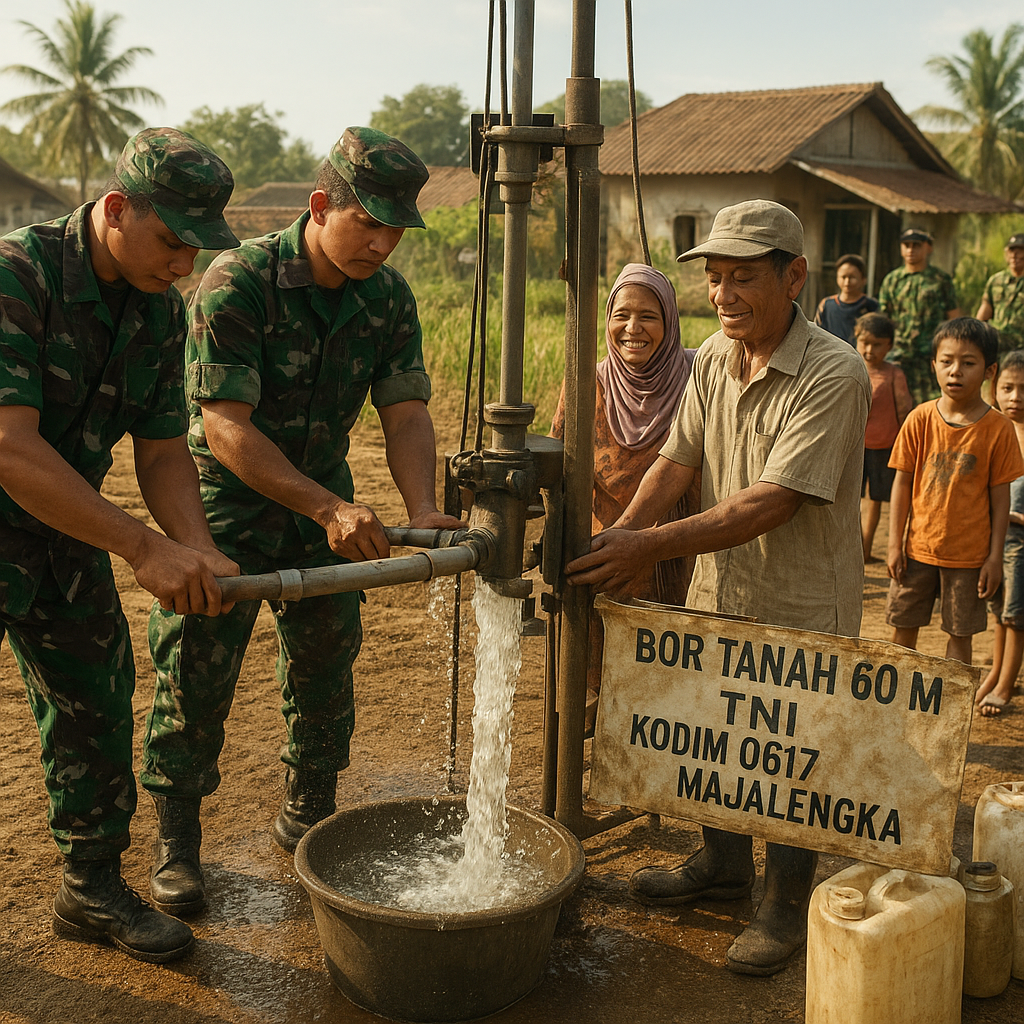 TNI Bor Tanah 60 Meter, Air Bersih Mengalir untuk Warga Majalengka