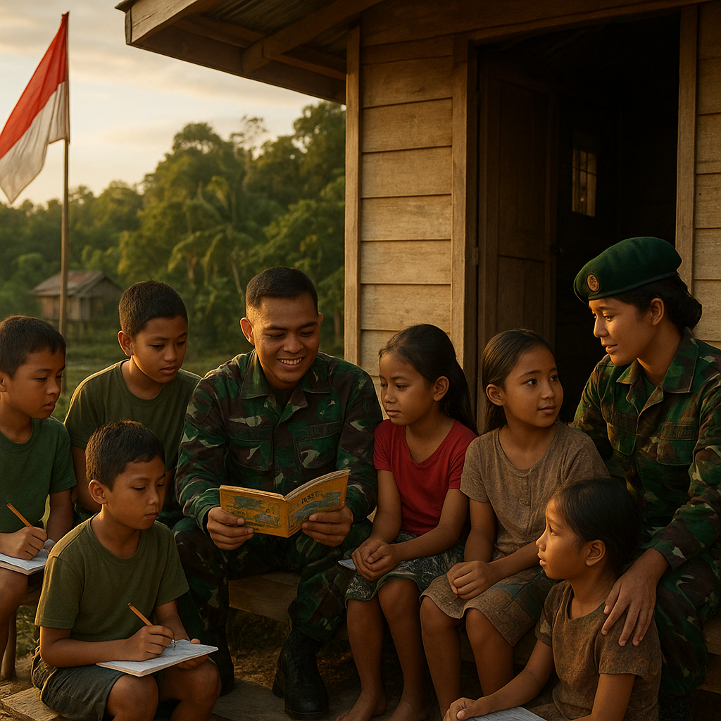 Pos TNI di Perbatasan Kalimantan Jadi Tempat Curhat dan Belajar Anak-Anak