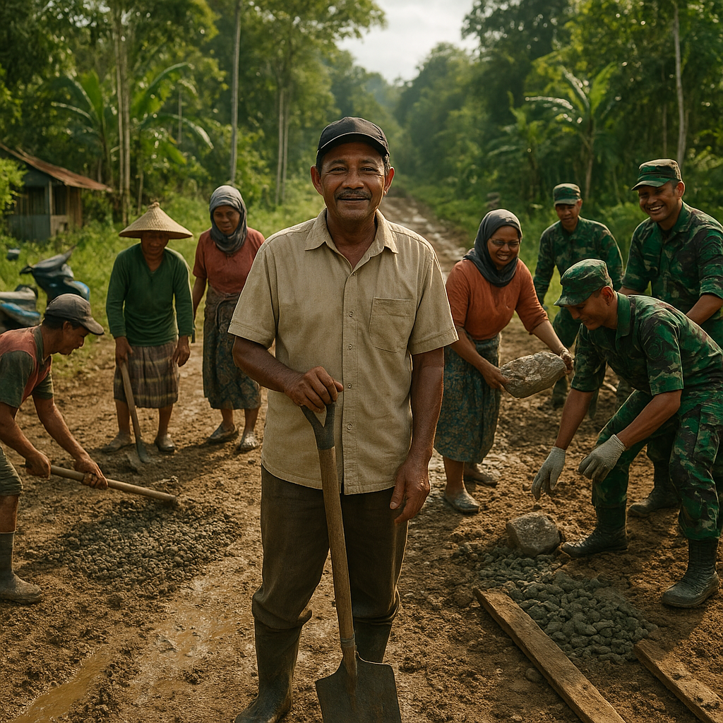 Gotong Royong Satgas dan Warga Perbaiki Jalan Rusak Menuju Kebun di Perbatasan Kalimantan