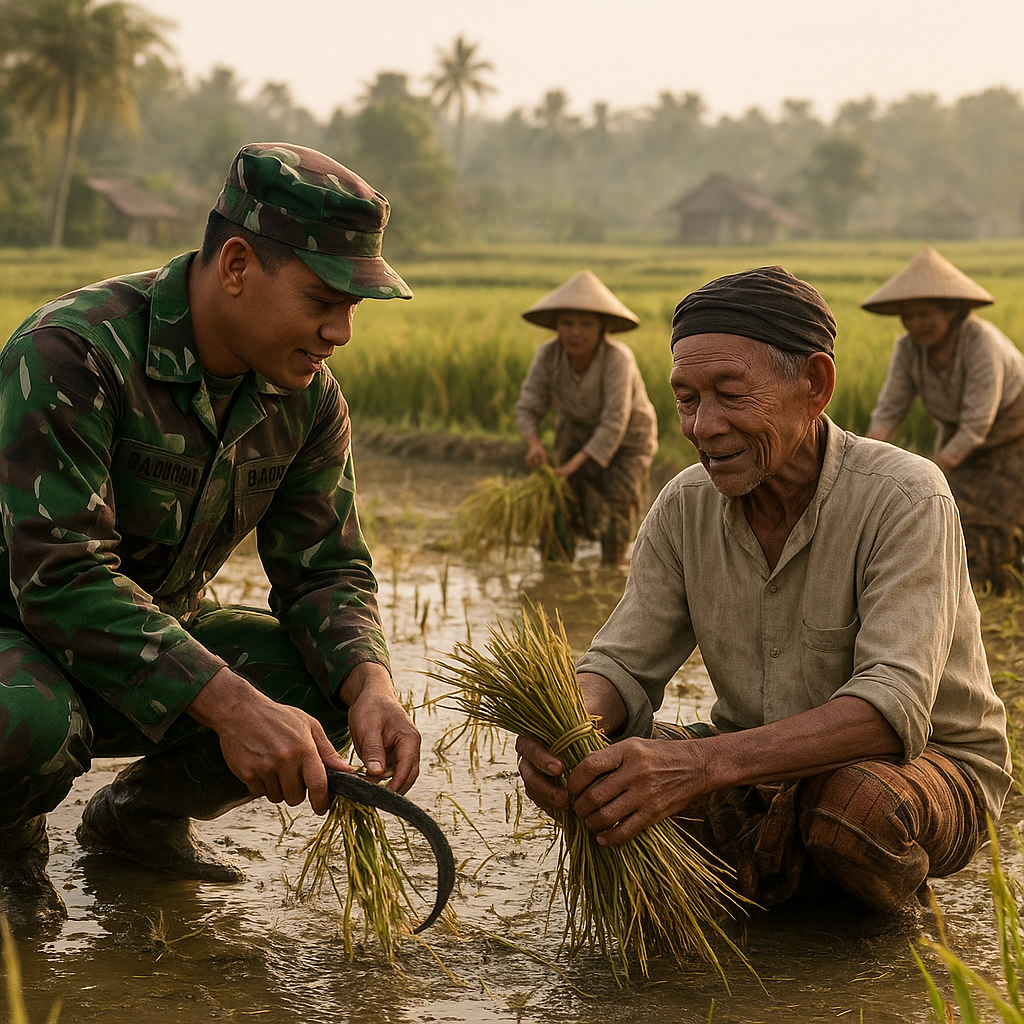 Di Tengah Keterbatasan, Babinsa Bantu Warga Panen Padi di Sawah